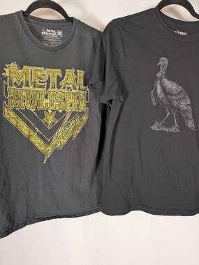 Mens Size M Black Graphic Tee Lot (2) - Metal Mulisha Motocross & Wild Turkey